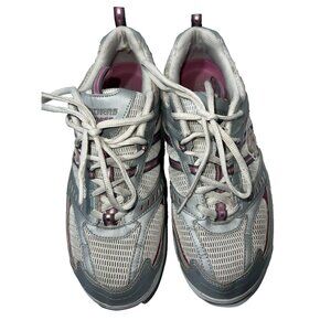 Skechers shape ups womans size 8.5 lace up gray pink white workout walk